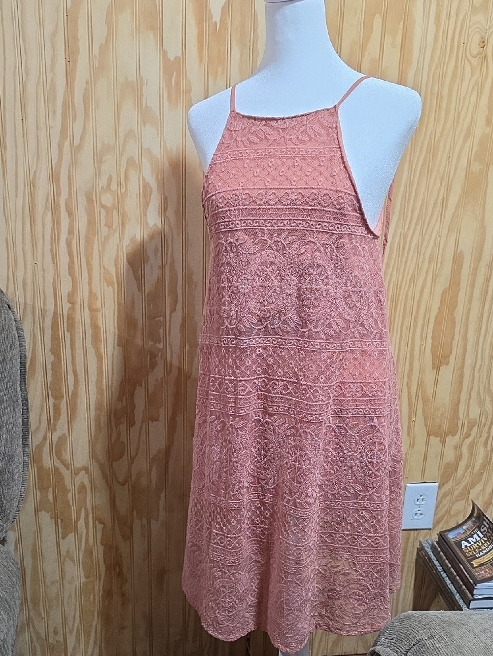 Altar'd State Dusty Rose Lace Halter Mini Dress